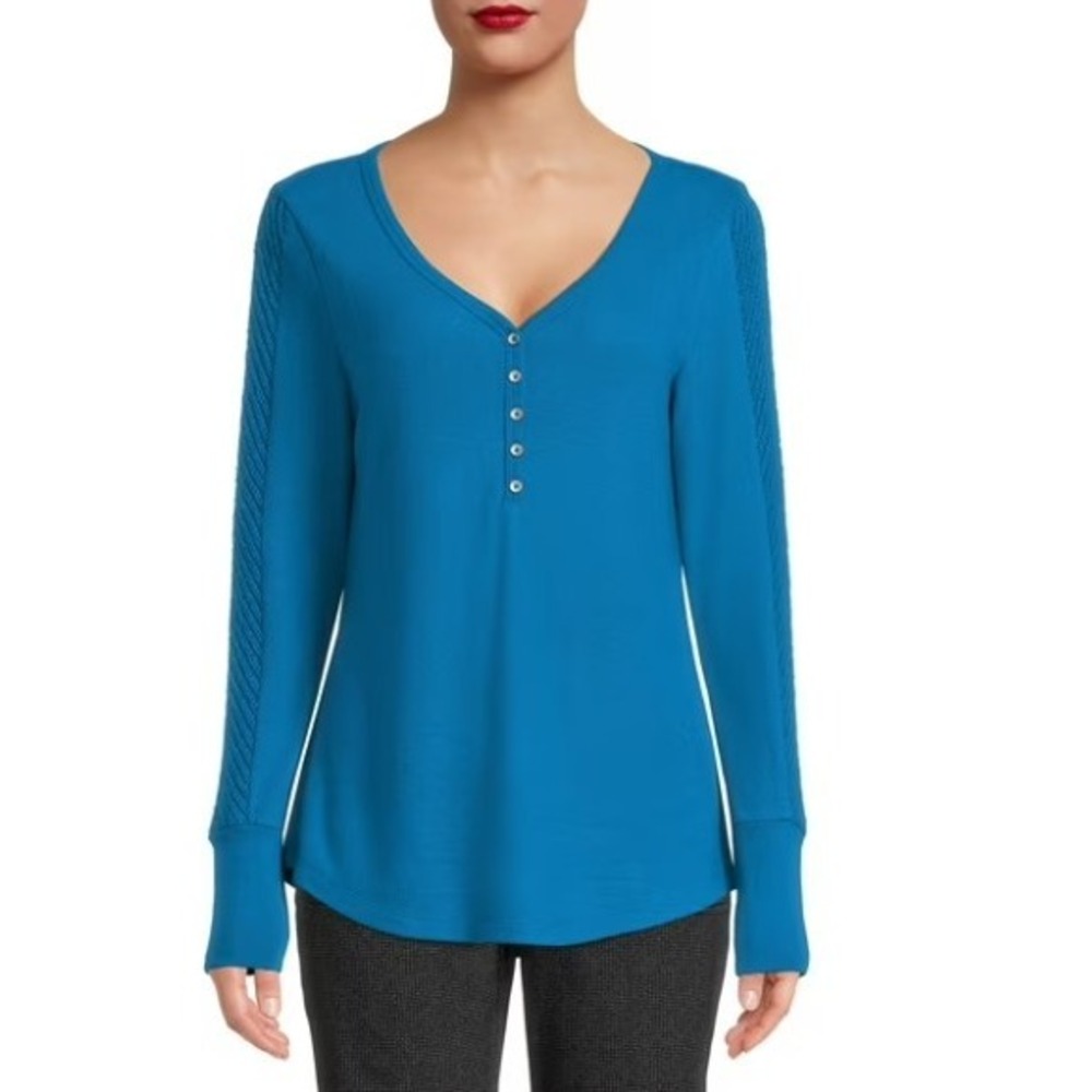 Women's Long‎ Sleeve Cozy Henley by Time and Tru XS